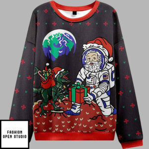 Astronaut Santa Black Ugly Christmas Sweater