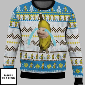 Banana Cat Crying Christmas Ugly Christmas Sweater