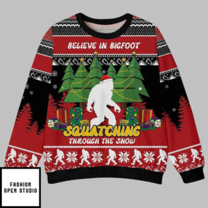 Bigfoot Squatching Through The Snow Ugly Christmas Sweater