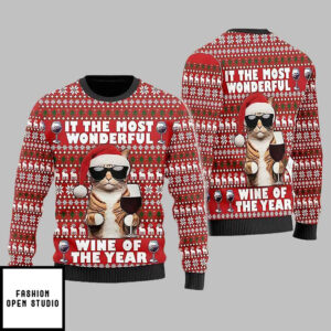 Cat With Wine Glass Ugly Christmas Sweater