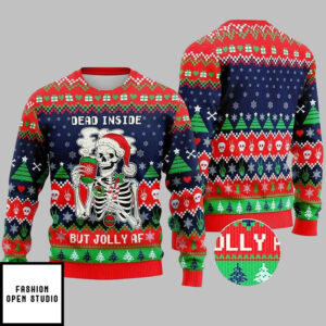 Christmas Skeleton Dead Inside But Jolly Af Ugly Christmas Sweater