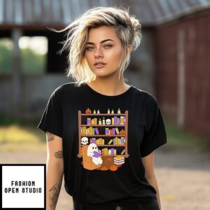 Ghost Library Halloween Cartoon T-Shirt