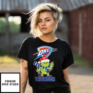 Oklahoma City Thunder Christmas Grinch Santa Hat Holiday T-Shirt