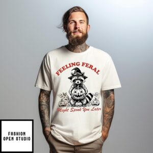 Raccoon with Pumpkin feeling feral might spook you later T-Shirt