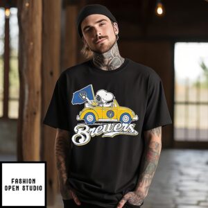 Snoopy And Woodstock Driving Car Milwaukee Brewers T-Shirt