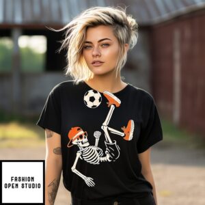 Soccer T-Shirt For Teens Boys Funny Halloween Skeleton T-Shirt