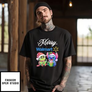 Stitch And Grinch Merry Christmas X Walmart Logo T-Shirt