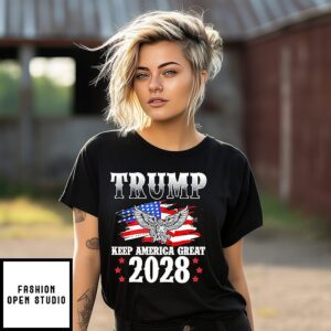 Trump Keep America Great 2028 USA Flag T-Shirt
