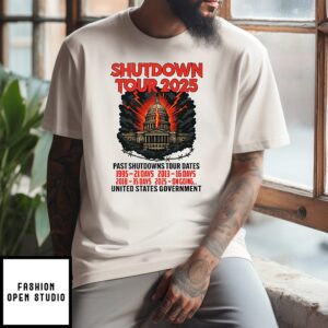 Government Shutdown Tour 2025 Past Shutdowns Tour Dates 1995-21 Days 2013-16 Days 2018-35 Days 2025-On Going T-Shirt
