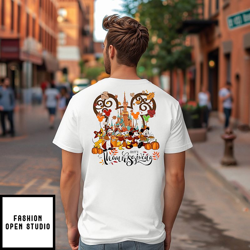 2025 Disney Mickey And Friends Thanksgiving Custom T-Shirt Thanksgiving Fall Tri