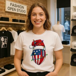 American Flag Football Light Christmas Hat T-Shirt