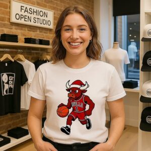 Chicago Bulls Wearing Santa Hat Christmas Mascot T-Shirt