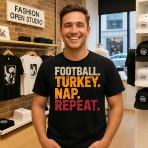 Football Turkey Nap Repeat Funny Thanksgiving T-Shirt