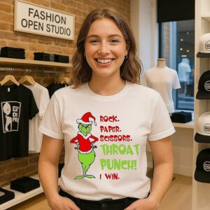 Grinch Rock Paper Scissors Throat Punch I Win Christmas T-Shirt
