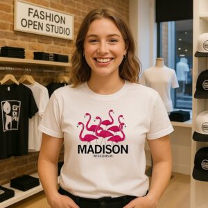 Madison Wisconsin Loves Pink Flamingos T-Shirt