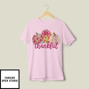 Pink Thankful Pumpkin Thanksgiving T-Shirt 2025