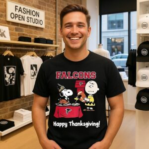 Snoopy And Charlie Brown X Atlanta Falcons Football Happy Thanksgiving T-Shirt