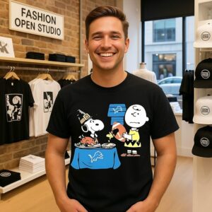 Snoopy And Charlie Brown X Detroit Lions Football Happy Thanksgiving T-Shirt