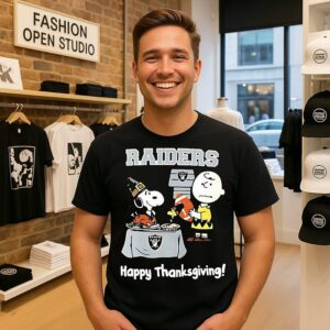 Snoopy And Charlie Brown X Las Vegas Raiders Football Happy Thanksgiving T-Shirt