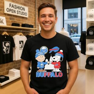 Snoopy Fist Bump Charlie Brown Buffalo Sabres And Buffalo Bills T-Shirt