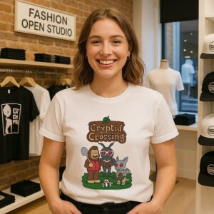 Cryptid Crossing Bigfoot Mothman And An Ahool In The Style Of Animal Crossing T-Shirt