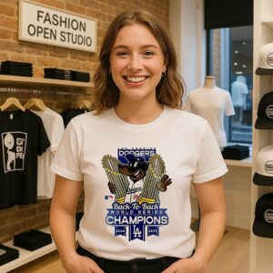 Los Angeles Dodgers Mascot Hug The Trophy World Series Champions 2025 T-Shirt