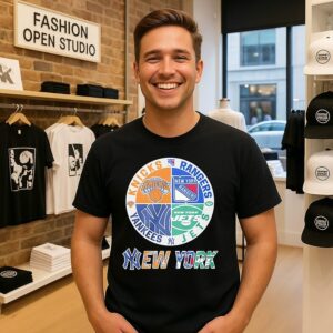 New York Yankees New York Rangers New York Jets New York Knicks Mashup Logo T-Shirt