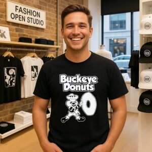 Ohio State Buckeye Mascot Holding Donut Buckeye Donuts T-Shirt