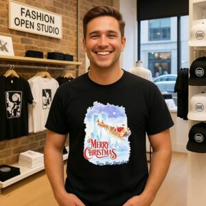 Santa Claus Riding Reindeer Merry Christmas From New Uork City T-Shirt