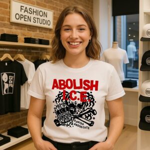 Abolish Ice Punish Prosecute 2026 Skull Cross Logo T-Shirt