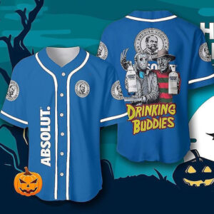 Absolut Vodka Halloween Freddy And Jason Drinking Buddies Baseball Jersey