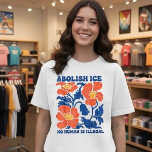 Floral Abolish Ice No Human Is Illegal Retro T-Shirt