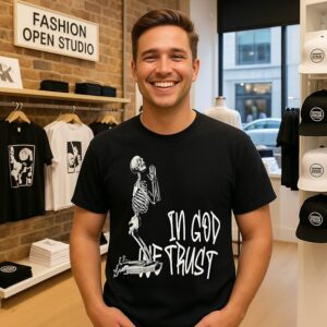 In God We Trust Praying Skeleton Graphic T-Shirt