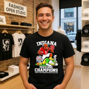 Indiana Hoosiers College Football Playoff 2026 Peach Bowl Champions Mascot T-Shirt
