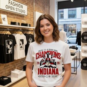 Indiana Hoosiers Football Champions Peach Bowl 2025-26 Trophy T-Shirt