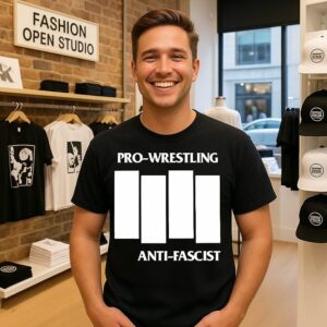 Pro-Wrestling Anti-Fascist Four White Lines Parody Logo T-Shirt