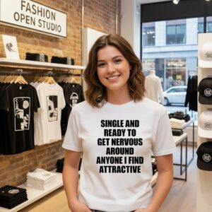 Single And Ready To Get Nervous Around Anyone I Find Attractive Text 2026 T-Shirt