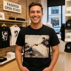 Tom Brady And Drake Maye New England Patriots Afc Championship Creation Of Adam Parody T-Shirt