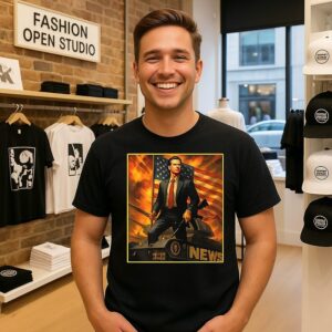 California Governor Gavin Newsome Patriotic Tank With Flag And Rifle Artwork T-Shirt