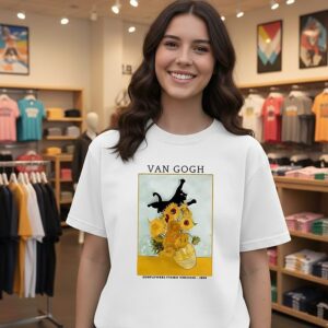 Cat Attacks Vase Van Gogh T-Shirt