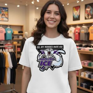 Indianapolis Ice Hockey Poler Baer All My Homies Hate Ice Abolish Ice Logo T-Shirt