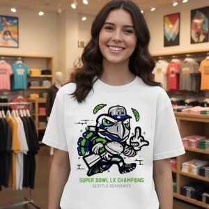 Seahawks Super Bowl Lx Champions Mascot Smoking Paint T-Shirt