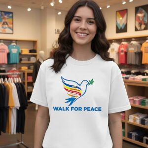Walk For Peace Dove With Olive Branch Message T-Shirt