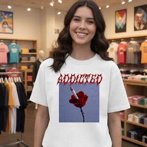 Addicted Smoking Roses Metal Style T-Shirt