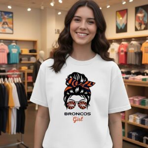 Denver Broncos Girl Messy Bun Glasses T-Shirt