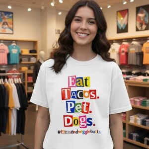 Eat Tacos Pet Dogs Letter Collage T-Shirt