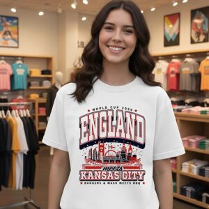 England Meets Kansas City World Cup 2026 Bangers And Mash Mettes Bbq Skyline T-Shirt