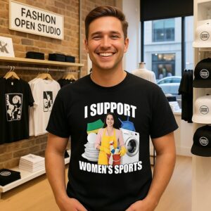I Support Women’s Sports Funny Cleaning Lady Meme T-Shirt