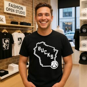 Milwaukee Bucks NBA Alternate Logo State Outline T-Shirt