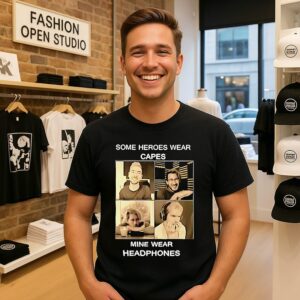 Some Heroes Wear Capes Mine Wear Headphones T-Shirt